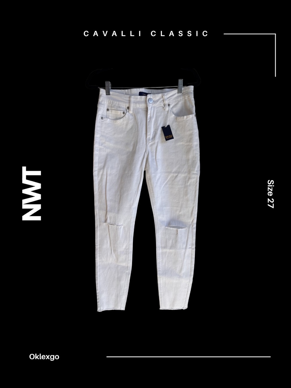 Cavalli Class White Distressed Mid Rise Ultra Slim Jeans — Size 27 NWT